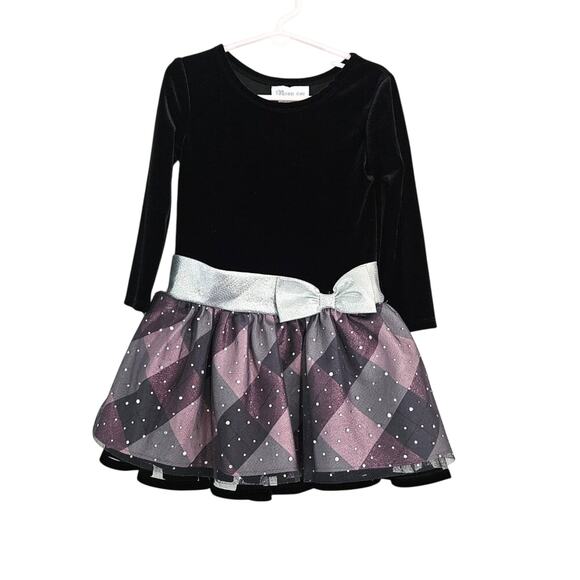 Bonnie Jean Black Velvet & Silver Dress Bow Sparkles Party - size 4T- EUC - Picture 1 of 7
